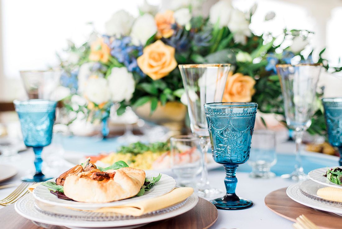 Wedding Place Setting Blue and Yellow
